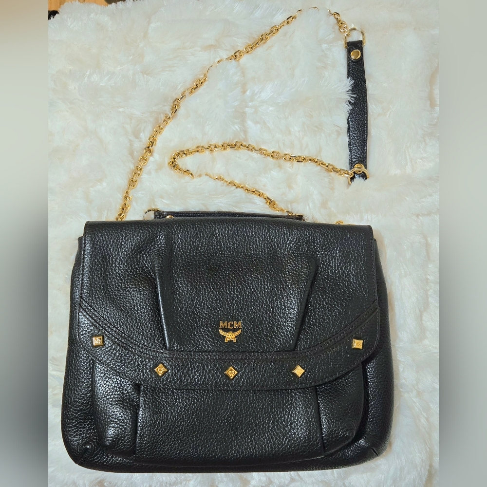 MCM Black Leather Shoulder Bag with Gold Accents with COA - Picture 16 of 16